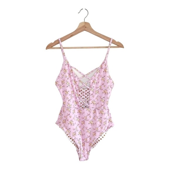 NWT Dippin Daisy’s Bliss Lattice Floral One Piece Swimsuit Wild Iris Medium - Picture 4 of 12